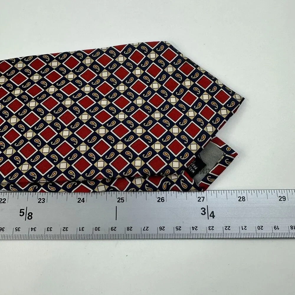 FENDI FF Silk Tie Red Navy Gold Paisley Baroque Geometric 56 x4  Italy 80's